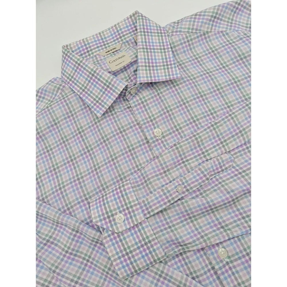 Culturata XL 17.5x35 Multicolor Check Tailored Fit Dress Shirt Italy Mens